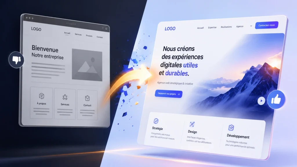 Comparaison avant et après la refonte moderne d’un site internet